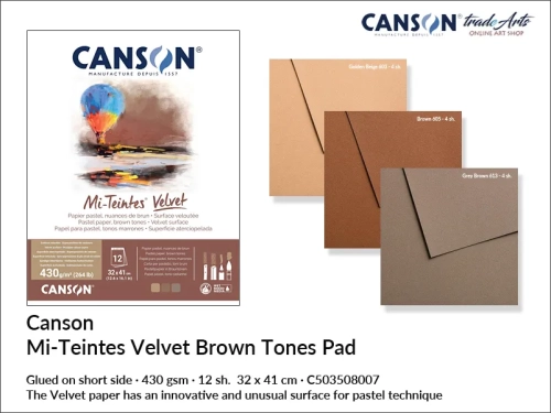 Canson Mi-Teintes Velvet Brown Tones 430 gsm 32x41 cm, blok do pasteli suchych Brown Tones Canson Mi-Teintes Velvet, blok do pasteli miękkich 32x41 cm Brown Tones Mi-Teintes Velvet, blok 430 gsm do pasteli suchych Canson, Mi-Teintes Velvet, pastele,