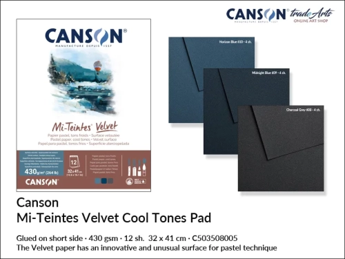Canson Mi-Teintes Velvet Cool Tones 430 gsm 32x41 cm, blok do pasteli suchych Cool Tones Canson Mi-Teintes Velvet, blok do pasteli miękkich 32x41 cm Cool Tones Mi-Teintes Velvet, blok 430 gsm do pasteli suchych Canson, Mi-Teintes Velvet, pastele,