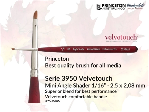 Pędzel uniwersalny płaski ścięty Princeton 3950 Velvetouch Mini Angle Shader, pędzel do farb akrylowych płaski ścięty Princeton Velvetouch 3950 Mini Angle Shader, pędzel uniwersalny płaski Princeton Velvetouch Mini Angle Shader, Mini Angle Shader,