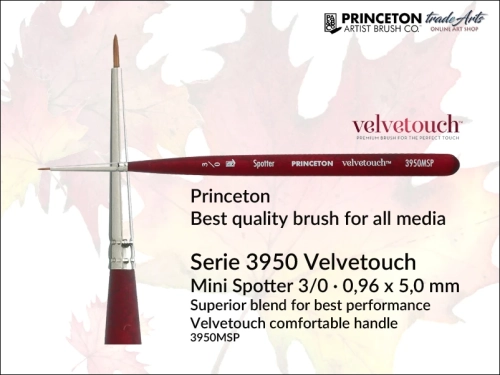 Princeton Velvetouch 3950 Synthetic Blend Mini Spotter 3/0, pędzel uniwersalny okrągły Princeton Velvetouch Mini Spotter 3/0, pędzle okrągłe Princeton Velvetouch, pędzle do akryli Princeton Velvetouch, pędzle precyzyjne Velvetouch, pędzle,