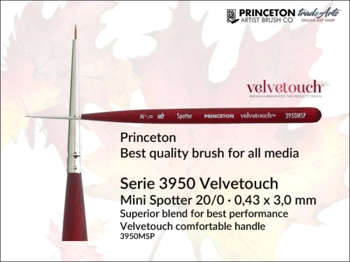 Princeton Velvetouch 3950 Synthetic Blend Mini Spotter 20/0, pędzel uniwersalny okrągły Princeton Velvetouch Mini Spotter 20/0, pędzle okrągłe Princeton Velvetouch, pędzle do akryli Princeton Velvetouch, pędzle precyzyjne Velvetouch, pędzle,