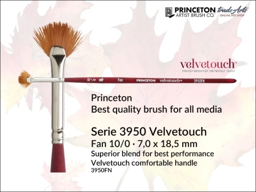 Pędzel wachlarzowy Princeton 3950 Velvetouch Fan 10/0, pędzel wachlarzowy Princeton Velvetouch 3950 Fan 10/0, pędzel uniwersalny okrągły Princeton Velvetouch  Fan 10/0, pędzle okrągłe Velvetouch 3950, pędzel wachlarzowy Princeton,