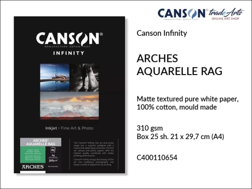 Infinity Arches Aquarelle Rag papier A4 25 ark. box do wydruków, papier do wydruków matowy A4 25 ark. box Infinity Arches Aquarelle Rag, papier do wydruków cyfrowych A4 Arches Aquarelle Rag, papier do wydruków biały matowy A4 Infinity Arches,