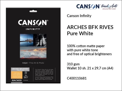 Infinity Arches BFK Rives Pure White papier do wydruków A4, papier do wydruków matowy A4 Infinity Arches BFK Rives Pure White, papier do wydruków cyfrowych A4 Arches BFK Rives, papier do wydruków biały matowy A4 Infinity Arches, wydruki,