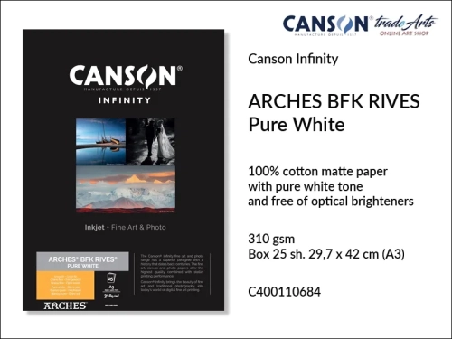 Infinity Arches BFK Rives Pure White papier do wydruków A3, papier do wydruków matowy A3 Infinity Arches BFK Rives Pure White, papier do wydruków cyfrowych A3 Arches BFK Rives, papier do wydruków biały matowy A4 Infinity Arches, wydruki,