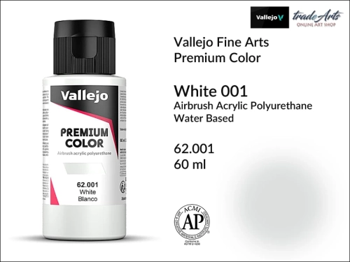Vallejo Premium Airbrush Color farby akrylowe do aerografów, Vallejo Premium Airbush Color farba do aerografów White 001, farby do aerografów, farby Premium Airbrush Color, aerograf, farby akrylowe, Vallejo Premium Color White 001,
