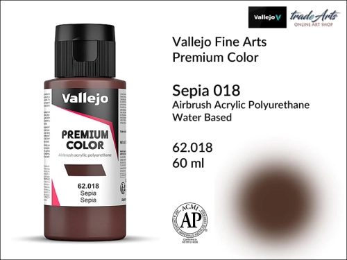 Vallejo Premium Airbrush Color farby akrylowe do aerografów, Vallejo Premium Airbush Color farba do aerografów Sepia 018, farby do aerografów, farby Premium Airbrush Color, aerograf, farby akrylowe,