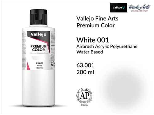 Vallejo Premium Airbrush Color farby akrylowe do aerografów, Vallejo Premium Airbush Color farba White 001  200 ml do aerografów, farby do aerografów, farby Premium Airbrush Color, aerograf, farby akrylowe,