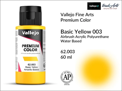 Vallejo Premium Airbrush Color farby akrylowe do aerografów, Vallejo Premium Airbush Color farba do aerografów Basic Yellow 003, farby do aerografów, farby Premium Airbrush Color, aerograf, farby akrylowe,