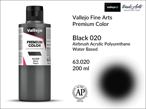 Vallejo Premium Airbrush Color farby akrylowe do aerografów, Vallejo Premium Airbush Color farba Black 020  200 ml do aerografów, farby do aerografów, farby Premium Airbrush Color, aerograf, farby akrylowe,