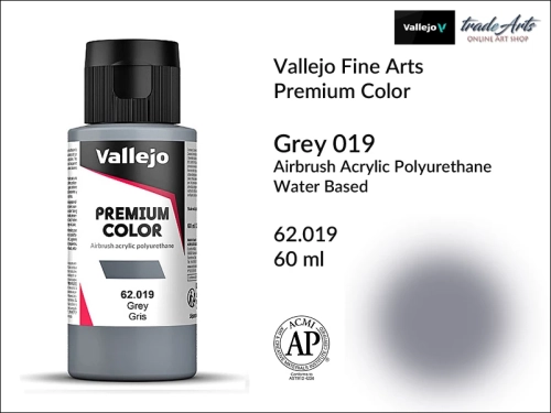 Vallejo Premium Airbrush Color farby akrylowe do aerografów, Vallejo Premium Airbush Color farba do aerografów Grey 019, farby do aerografów, farby akrylowe płynne Premium Airbrush Color, aerograf, farby akrylowe w płynie,