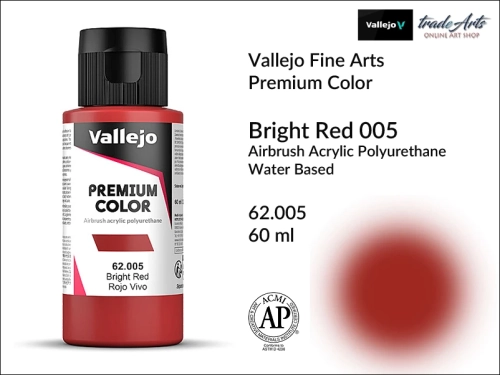Vallejo Premium Airbrush Color farby akrylowe do aerografów, Vallejo Premium Airbush Color farba do aerografów Bright Red 005, farby do aerografów, farby Premium Airbrush Color, aerograf, farby akrylowe,