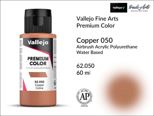 Vallejo Premium Airbrush Color farby metaliczne do aerografów, Vallejo Premium Airbush Color farba do aerografów Copper 050, farby do aerografów metaliczne, farby Premium Airbrush Color, aerograf, farby akrylowe płynne,