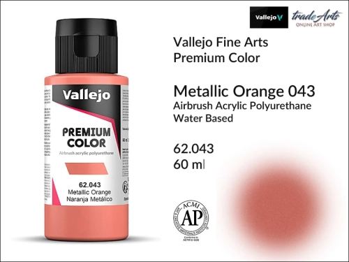 Vallejo Premium Airbrush Color farby metaliczne do aerografów, Vallejo Premium Airbush Color farba do aerografów Metallic Orange 043, farby do aerografów metaliczne, farby Premium Airbrush Color, aerograf, farby akrylowe płynne,