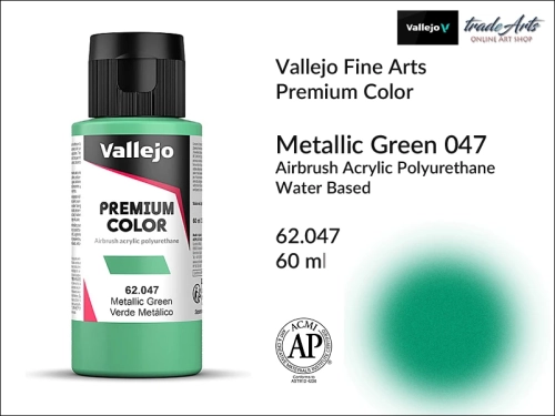 Vallejo Premium Airbrush Color farby metaliczne do aerografów, Vallejo Premium Airbush Color farba do aerografów Metallic Green 047, farby do aerografów metaliczne, farby Premium Airbrush Color, aerograf, farby akrylowe płynne,