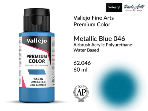 Vallejo Premium Airbrush Color farby metaliczne do aerografów, Vallejo Premium Airbush Color farba do aerografów Metallic Blue 046, farby do aerografów metaliczne, farby Premium Airbrush Color, aerograf, farby akrylowe płynne,