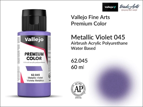 Vallejo Premium Airbrush Color farby metaliczne do aerografów, Vallejo Premium Airbush Color farba do aerografów Metallic Violet 045, farby do aerografów metaliczne, farby Premium Airbrush Color, aerograf, farby akrylowe płynne,