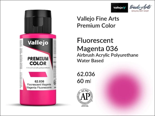 Vallejo Premium Airbrush Color farby fluorescencyjne do aerografów, Vallejo Premium Airbush Color farba do aerografów Magenta Fluo 036, farby do aerografów fluorescencyjne, farby Premium Airbrush Color, aerograf, farby akrylowe płynne,