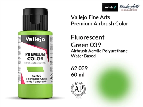 Vallejo Premium Airbrush Color farby fluorescencyjne do aerografów, Vallejo Premium Airbush Color farba do aerografów Green Fluo 039, farby do aerografów fluorescencyjne, farby Premium Airbrush Color, aerograf, farby akrylowe płynne,