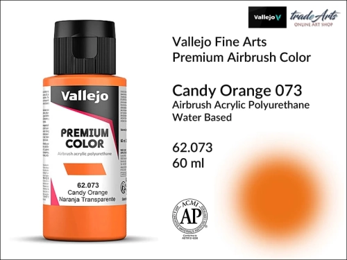 Vallejo Premium Airbrush Color Candy Orange 073, Vallejo Premium Airbush Color farba do aerografów Candy Orange 073, farby do aerografów Candy, farby Premium Airbrush Color Candy, aerograf, farby akrylowe płynne,
