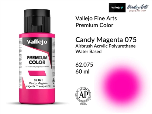 Vallejo Premium Airbrush Color Candy Magenta 075,  Vallejo Premium Airbush Color farba do aerografów Candy Magenta 075, farby do aerografów Candy, farby Premium Airbrush Color Candy, aerograf, farby akrylowe płynne,