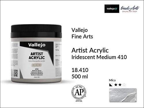 Farba akrylowa 500 ml Iridescent Medium 410 Vallejo Acrylic Artist Color, Vallejo Acrylic Artist Color farby akrylowe 500 ml, farba akrylowa Artist Color Acrylicos Vallejo, farby akrylowe opalizujące, farby akrylowe Vallejo, tradearts,