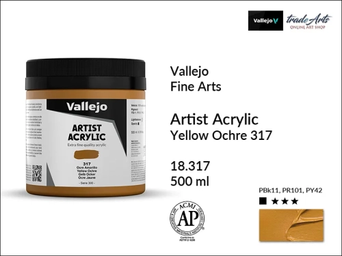 Farba akrylowa 500 ml Yellow Ochre 317 Vallejo Acrylic Artist Color, Vallejo Acrylic Artist Color farby akrylowe 500 ml, farba akrylowa Artist Color Acrylicos Vallejo, farby akrylowe, farby akrylowe Vallejo, tradearts,