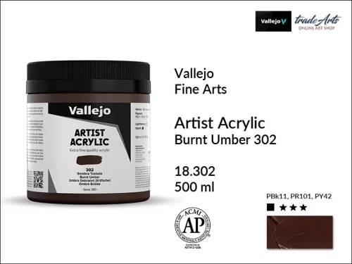 Farba akrylowa 500 ml Burnt Umber 302 Vallejo Acrylic Artist Color, Vallejo Acrylic Artist Color farby akrylowe 500 ml, farba akrylowa Artist Color Acrylicos Vallejo, farby akrylowe, farby akrylowe Vallejo, tradearts,