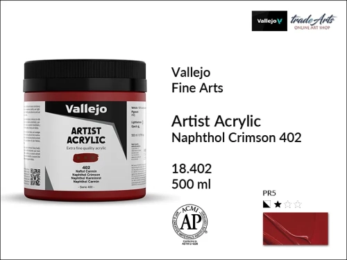 Farba akrylowa 500 ml Naphtol Crimson 402 Vallejo Acrylic Artist Color, Vallejo Acrylic Artist Color farby akrylowe 500 ml, farba akrylowa Artist Color Acrylicos Vallejo, farby akrylowe, farby akrylowe Vallejo, tradearts,