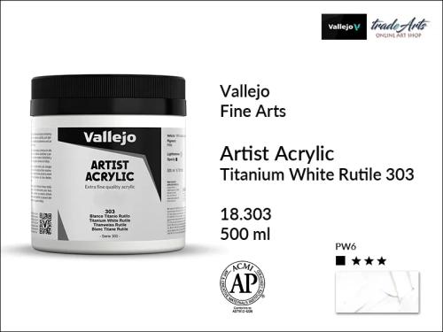 Farba akrylowa 500 ml Titanium White Rutile 303 Vallejo Acrylic Artist Color, Vallejo Acrylic Artist Color farby akrylowe 500 ml, farba akrylowa Artist Color Acrylicos Vallejo, farby akrylowe, farby akrylowe Vallejo, tradearts,