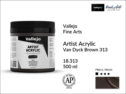 Farba akrylowa 500 ml Van Dyck Brown 313 Vallejo Acrylic Artist Color, Vallejo Acrylic Artist Color farby akrylowe 500 ml, farba akrylowa Artist Color Acrylicos Vallejo, farby akrylowe, farby akrylowe Vallejo, tradearts,