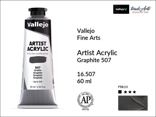 Vallejo Acrylic Artist Color  farba akrylowa Graphite 507 60 ml, Vallejo - farby akrylowe metaliczne Acrylic Artist Color 60 ml, farby akrylowe metaliczne, farby, akryle Vallejo 60 ml, farby metaliczne Vallejo Acrylic Artist Color w tradeArts,