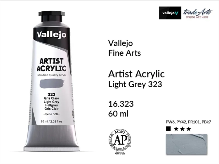 Vallejo Acrylic Artist Color  farba akrylowa Light Grey 323 tuba 60 ml, Vallejo - artystyczne farby akrylowe  Acrylic Artist Color 60 ml, farby akrylowe metaliczne, farby, akryle Vallejo 60 ml,  Vallejo,