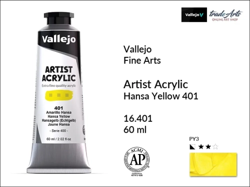 Vallejo Acrylic Artist Color  farba akrylowa Hansa Yellow 401 tuba 60 ml, Vallejo - artystyczne farby akrylowe  Acrylic Artist Color 60 ml, farby akrylowe metaliczne, farby, akryle Vallejo 60 ml,  Vallejo,