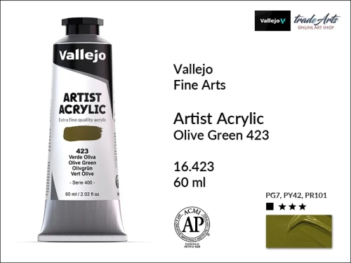 Vallejo Acrylic Artist Color  farba akrylowa Olive Green 423 tuba 60 ml, Vallejo - artystyczne farby akrylowe  Acrylic Artist Color 60 ml, farby akrylowe metaliczne, farby, akryle Vallejo 60 ml,  Vallejo,