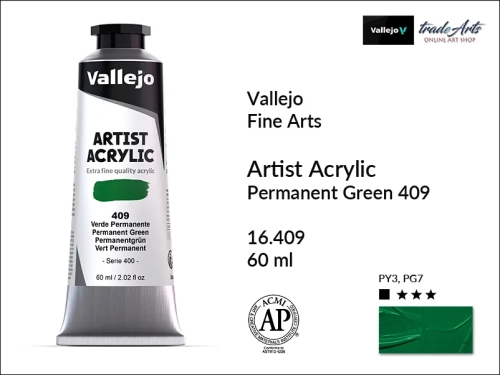 Vallejo Acrylic Artist Color  farba akrylowa Permanent Green 409 tuba 60 ml, Vallejo - artystyczne farby akrylowe  Acrylic Artist Color 60 ml, farby akrylowe metaliczne, farby, akryle Vallejo 60 ml,  Vallejo,