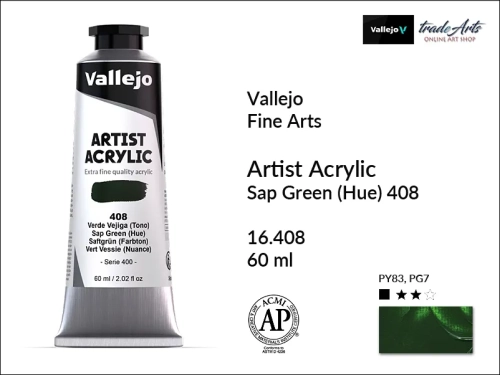 Vallejo Acrylic Artist Color  farba akrylowa Sap Green 408 tuba 60 ml, Vallejo - artystyczne farby akrylowe  Acrylic Artist Color 60 ml, farby akrylowe metaliczne, farby, akryle Vallejo 60 ml,  Vallejo,