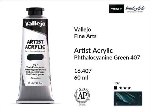 Vallejo Acrylic Artist Color  farba akrylowa Phthalo Green 407 tuba 60 ml, Vallejo - artystyczne farby akrylowe  Acrylic Artist Color 60 ml, farby akrylowe metaliczne, farby, akryle Vallejo 60 ml,  Vallejo,
