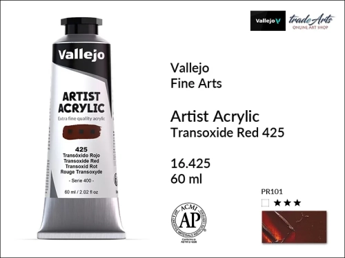 Vallejo Acrylic Artist Color  farba akrylowa Transoxide Red 425 tuba 60 ml, Vallejo - artystyczne farby akrylowe  Acrylic Artist Color 60 ml, farby akrylowe metaliczne, farby, akryle Vallejo 60 ml,  Vallejo