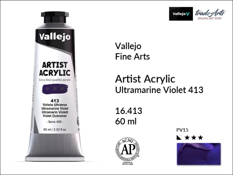 Vallejo Acrylic Artist Color  farba akrylowa Ultramarine Violet 413  tuba 60 ml, Vallejo - artystyczne farby akrylowe  Acrylic Artist Color 60 ml, farby akrylowe metaliczne, farby, akryle Vallejo 60 ml,  Vallejo,
