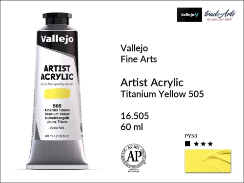 Vallejo Acrylic Artist Color  farba akrylowa Titanium Yellow 505 tuba 60 ml, Vallejo - artystyczne farby akrylowe  Acrylic Artist Color 60 ml, farby akrylowe metaliczne, farby, akryle Vallejo 60 ml,  Vallejo,