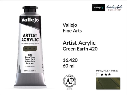 Vallejo Acrylic Artist Color  farba akrylowa Green Earth 420 tuba 60 ml, Vallejo - artystyczne farby akrylowe  Acrylic Artist Color 60 ml, farby akrylowe metaliczne, farby, akryle Vallejo 60 ml,  Vallejo,
