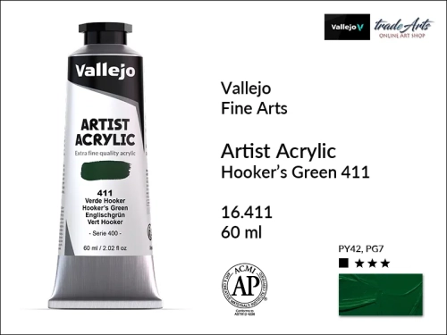 Vallejo Acrylic Artist Color  farba akrylowa Hooker's Green 411 tuba 60 ml, Vallejo - artystyczne farby akrylowe  Acrylic Artist Color 60 ml, farby akrylowe metaliczne, farby, akryle Vallejo 60 ml,  Vallejo,