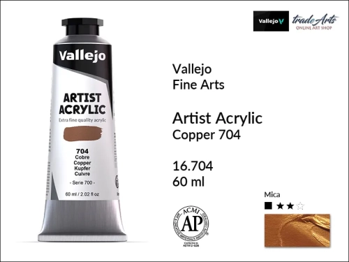 Vallejo Acrylic Artist Color  farba akrylowa Copper 704 60 ml, Vallejo - farby akrylowe metaliczne Acrylic Artist Color 60 ml, farby akrylowe metaliczne, farby, akryle Vallejo 60 ml, farby metaliczne Vallejo Acrylic Artist Color w tradeArts,