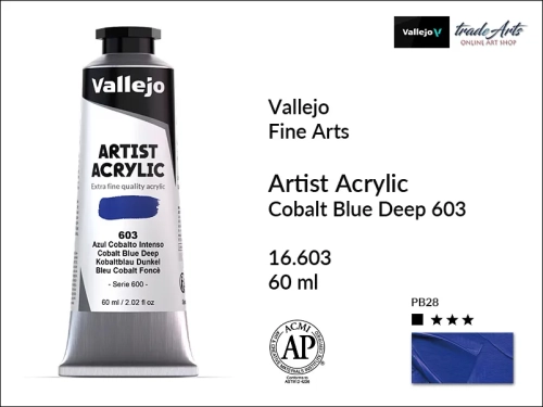 Vallejo Acrylic Artist Color  farba akrylowa Cobalt Blue Deep 603 tuba 60 ml, Vallejo - artystyczne farby akrylowe  Acrylic Artist Color 60 ml, farby akrylowe metaliczne, farby, akryle Vallejo 60 ml,  Vallejo,