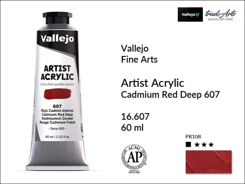 Vallejo Acrylic Artist Color  farba akrylowa Cadmium Red Deep 607 tuba 60 ml, Vallejo - artystyczne farby akrylowe  Acrylic Artist Color 60 ml, farby akrylowe metaliczne, farby, akryle Vallejo 60 ml,  Vallejo,