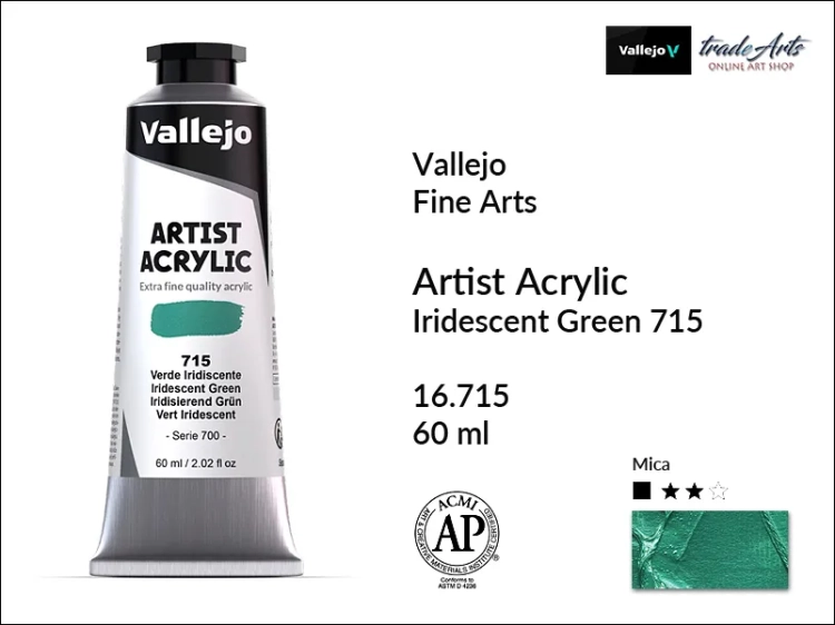 Vallejo Acrylic Artist Color  farba akrylowa Iridescent Green 715 tuba 60 ml, Vallejo - artystyczne farby akrylowe  Acrylic Artist Color 60 ml, farby akrylowe metaliczne, farby, akryle Vallejo 60 ml,  Vallejo,
