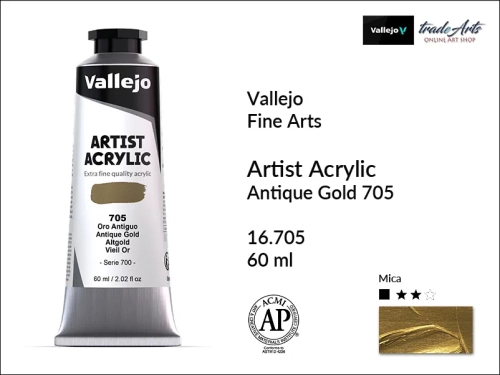 Vallejo Acrylic Artist Color  farba akrylowa Antique Gold 705 tuba 60 ml, Vallejo - artystyczne farby akrylowe  Acrylic Artist Color 60 ml, farby akrylowe metaliczne, farby, akryle Vallejo 60 ml,  Vallejo,