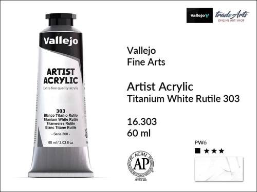 Vallejo Acrylic Artist Color  farba akrylowa Titanium White Rutile 303 tuba 60 ml, Vallejo - artystyczne farby akrylowe  Acrylic Artist Color 60 ml, farby akrylowe metaliczne, farby, akryle Vallejo 60 ml,  Vallejo,