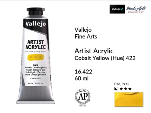 Vallejo Acrylic Artist Color  farba akrylowa Cobalt Yellow Hue 422 tuba 60 ml, Vallejo - artystyczne farby akrylowe  Acrylic Artist Color 60 ml, farby akrylowe metaliczne, farby, akryle Vallejo 60 ml,  Vallejo,